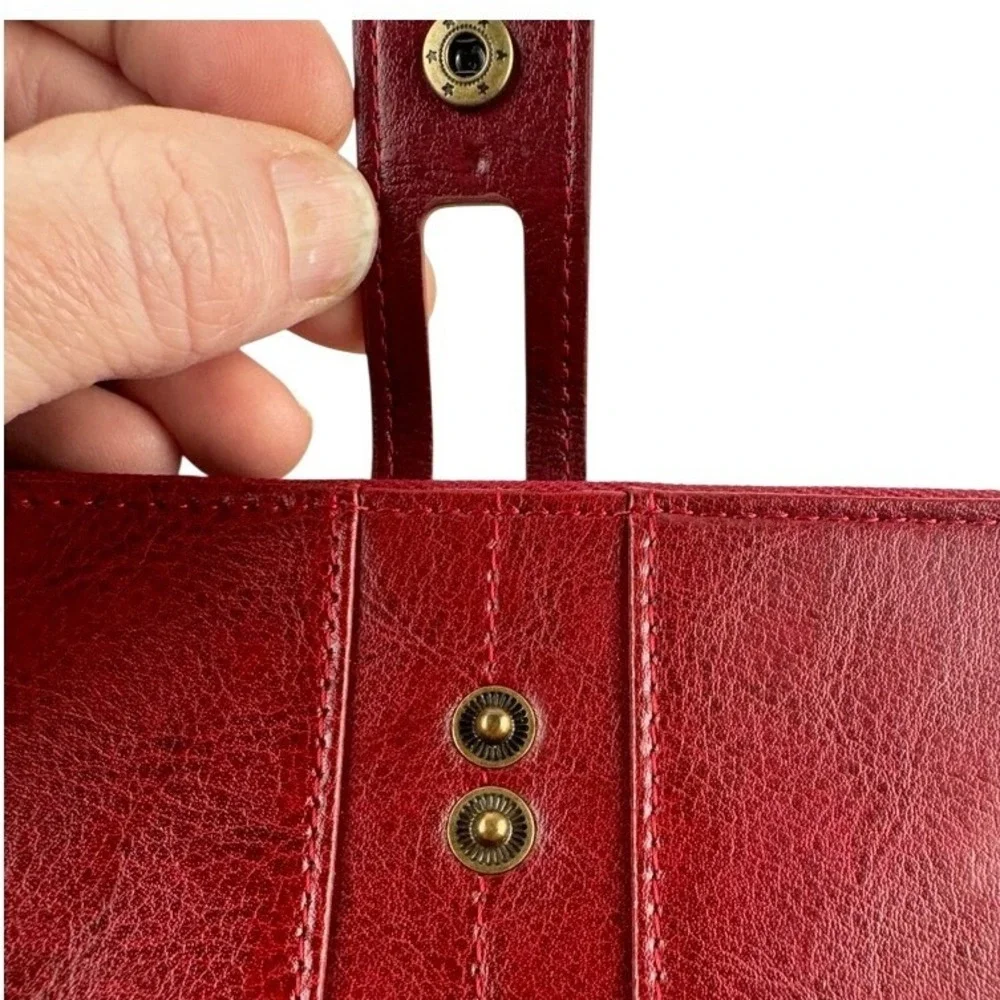 Sendefn Red Vegan Leather‎ Bifold Clutch Wallet Sunflower Snap Bronze Zip Large